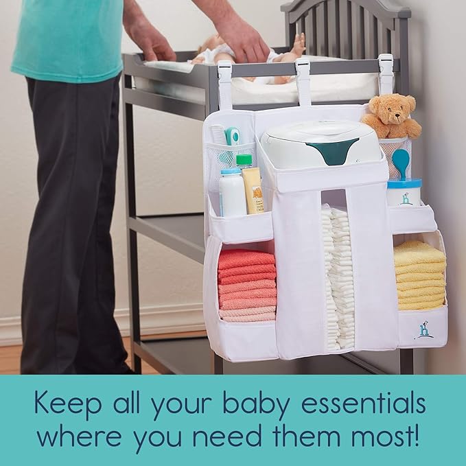 Hanging Diaper Organizer for Changing Table and Crib, Diaper Stacker and Crib Organizer | Hanging Diaper Caddy Organizer for Baby Essentials | Nursery Organizer for Cribs - Image 2