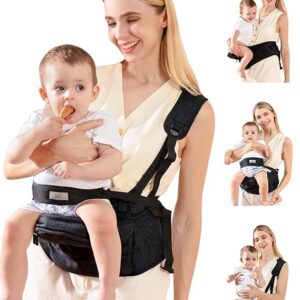 Baby Carrier, MOMTORY Hip Seat Carrier with Adjustable Strap & Various Pockets, Ergonomic Baby Hip Seat Carrier for Infants & Toddlers up to 50lbs (Black)