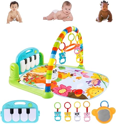 Baby Gym Play Mat Activity Center, Kick and Play Piano Gym Mat with Music and Lights, Gifts for Baby Newborn Toddler Infants Boys Girls
