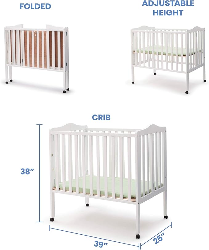 Delta Children Folding Portable Mini Baby Crib with 1.5-inch Mattress - Greenguard Gold Certified, - Image 2