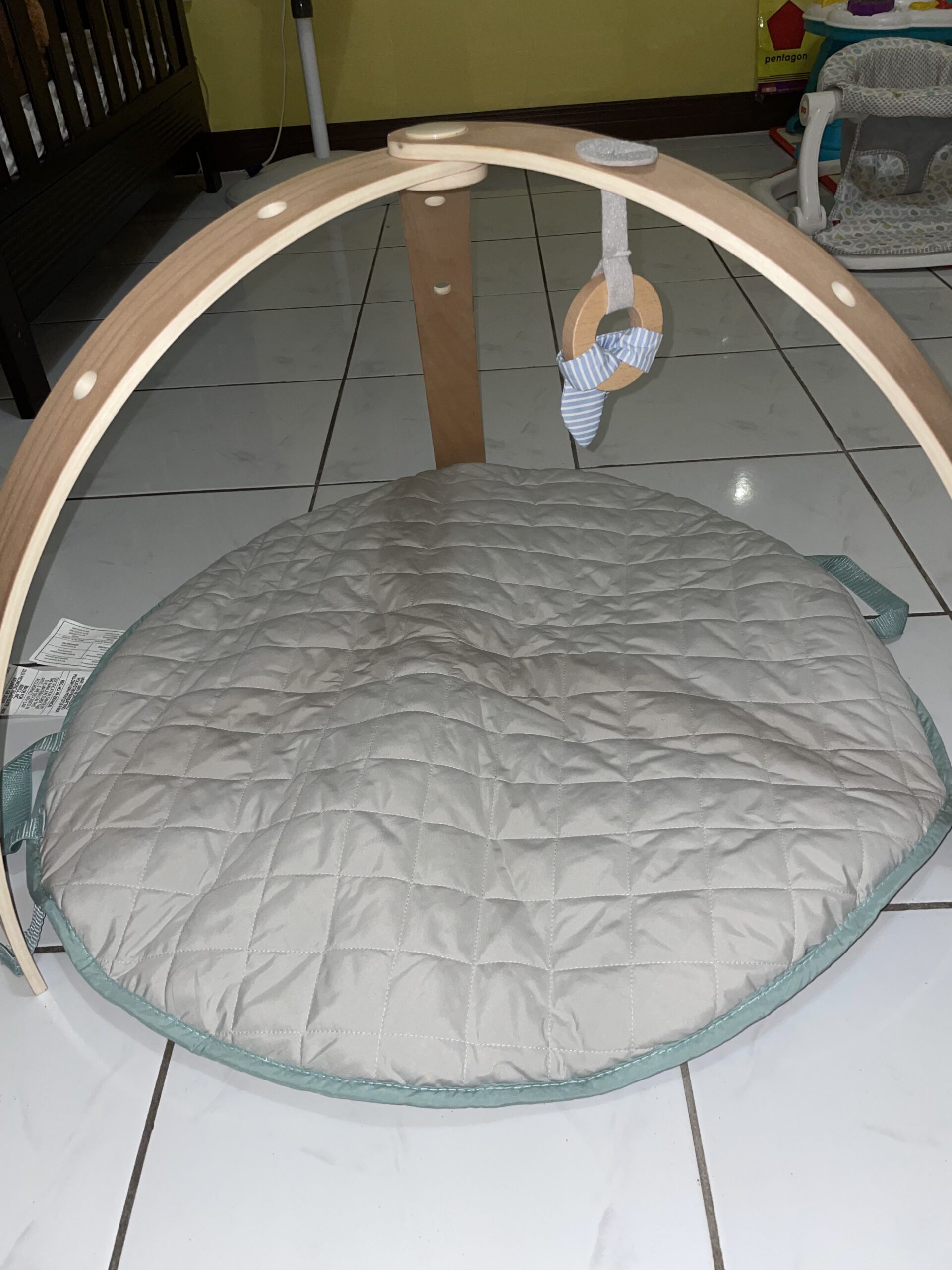 Ingenuity Cozy Spot Reversible Duvet Activity Gym & Play Mat with Wooden Toy bar - Loamy, Newborn and up - Image 3