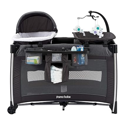 Pamo Babe Playard Deluxe Nursery Center, Foldable Playpen for Baby & Toddler, Bassinet, Mattress, Changing Table for Newborn (Grey) - Image 2