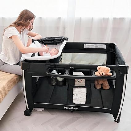 Pamo Babe Playard Deluxe Nursery Center, Foldable Playpen for Baby & Toddler, Bassinet, Mattress, Changing Table for Newborn (Grey) - Image 4