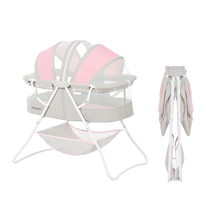 Dream On Me Karley Baby Bassinet in Grey and Pink, Lightweight