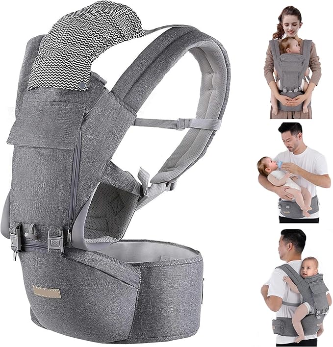 Kisdream Baby Carrier Multifunction Baby Carrier Backpack with Hip Seat (Ergonomic M Position) Enhanced Lumbar Support - 9 Ways to Carry 3-36 Months 7-41lbs Baby - Ideal for Hands-Free Parenting