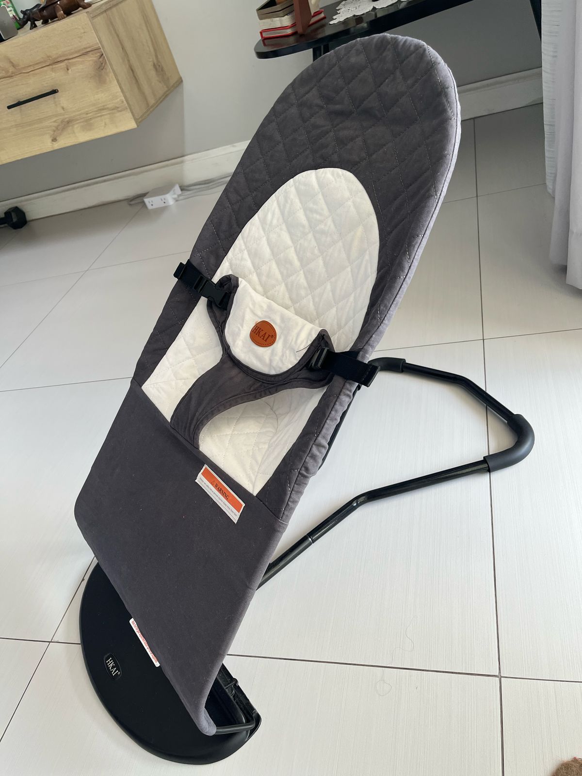 HKAI Baby Bouncer, Portable Baby Bouncer Seat for Babies 0-18 Months, 100% Cotton Fabrics, 3 Modes of use with Rocker and Stationary Options, Infant Rocker Chair with Hanging Toys-Light Grey - Image 5