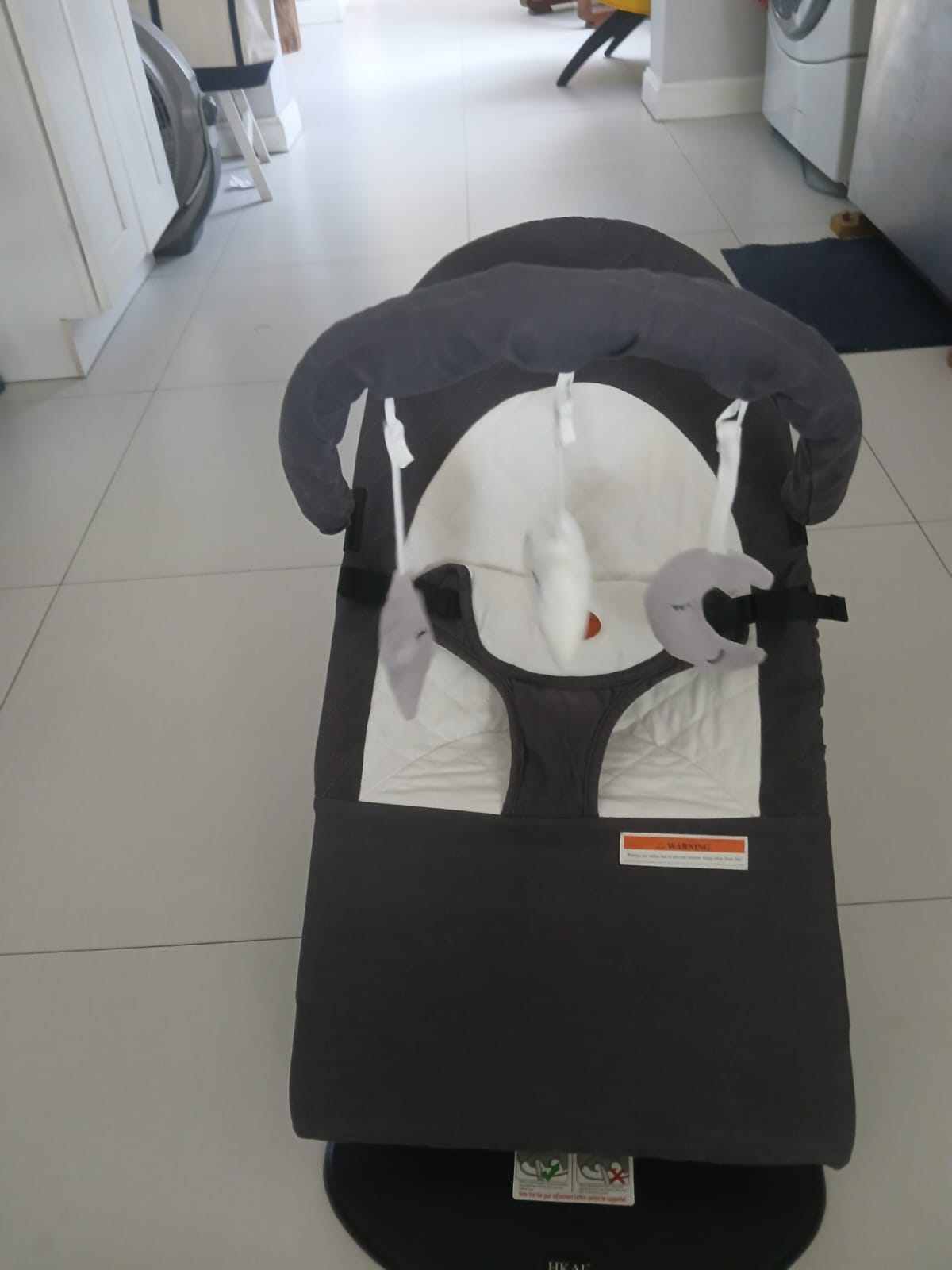 HKAI Baby Bouncer, Portable Baby Bouncer Seat for Babies 0-18 Months, 100% Cotton Fabrics, 3 Modes of use with Rocker and Stationary Options, Infant Rocker Chair with Hanging Toys-Light Grey - Image 2