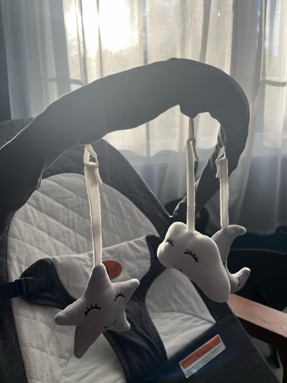 HKAI Baby Bouncer, Portable Baby Bouncer Seat for Babies 0-18 Months, 100% Cotton Fabrics, 3 Modes of use with Rocker and Stationary Options, Infant Rocker Chair with Hanging Toys-Light Grey - Image 6