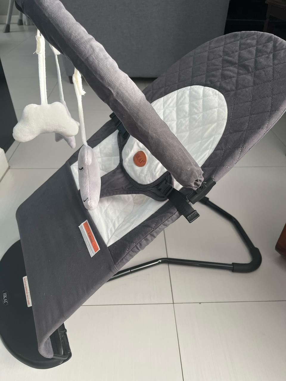 HKAI Baby Bouncer, Portable Baby Bouncer Seat for Babies 0-18 Months, 100% Cotton Fabrics, 3 Modes of use with Rocker and Stationary Options, Infant Rocker Chair with Hanging Toys-Light Grey - Image 7