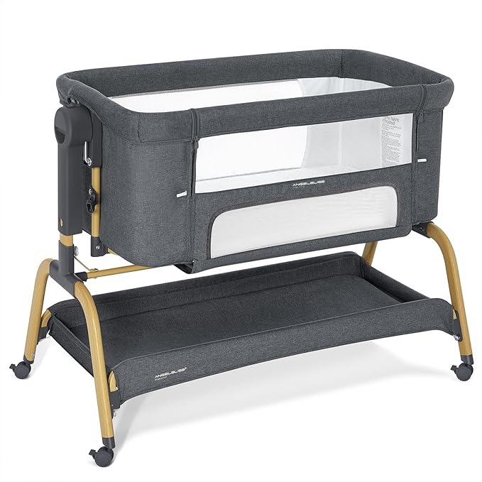 ANGELBLISS 3 in 1 Baby Bassinet, Rocking Bassinets Bedside Sleeper with Comfy Mattress and Wheels, 6 Height Adjustable Easy Folding Portable Bedside Crib for Newborn Infant