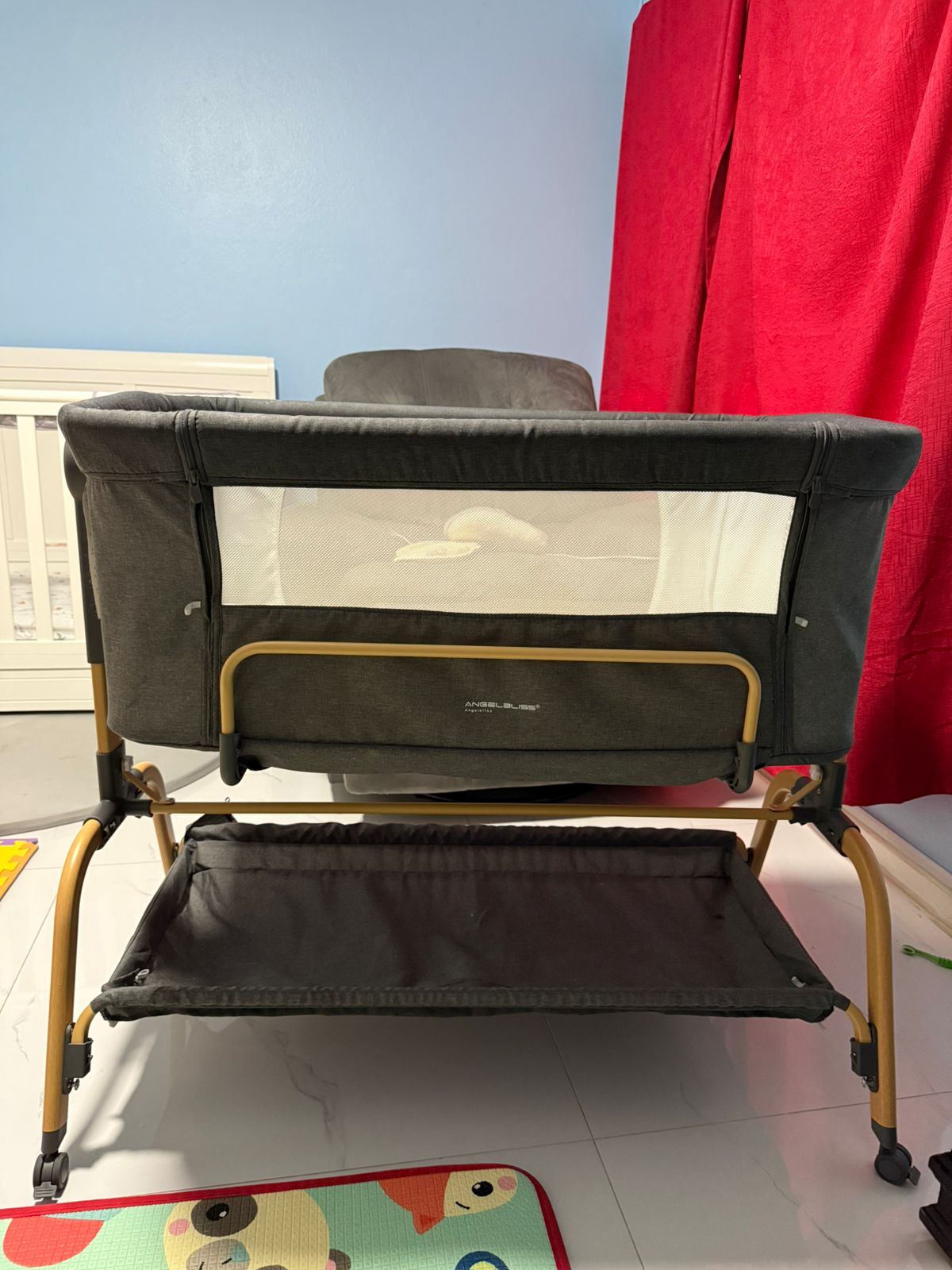 ANGELBLISS 3 in 1 Baby Bassinet, Rocking Bassinets Bedside Sleeper with Comfy Mattress and Wheels, 6 Height Adjustable Easy Folding Portable Bedside Crib for Newborn Infant - Image 3