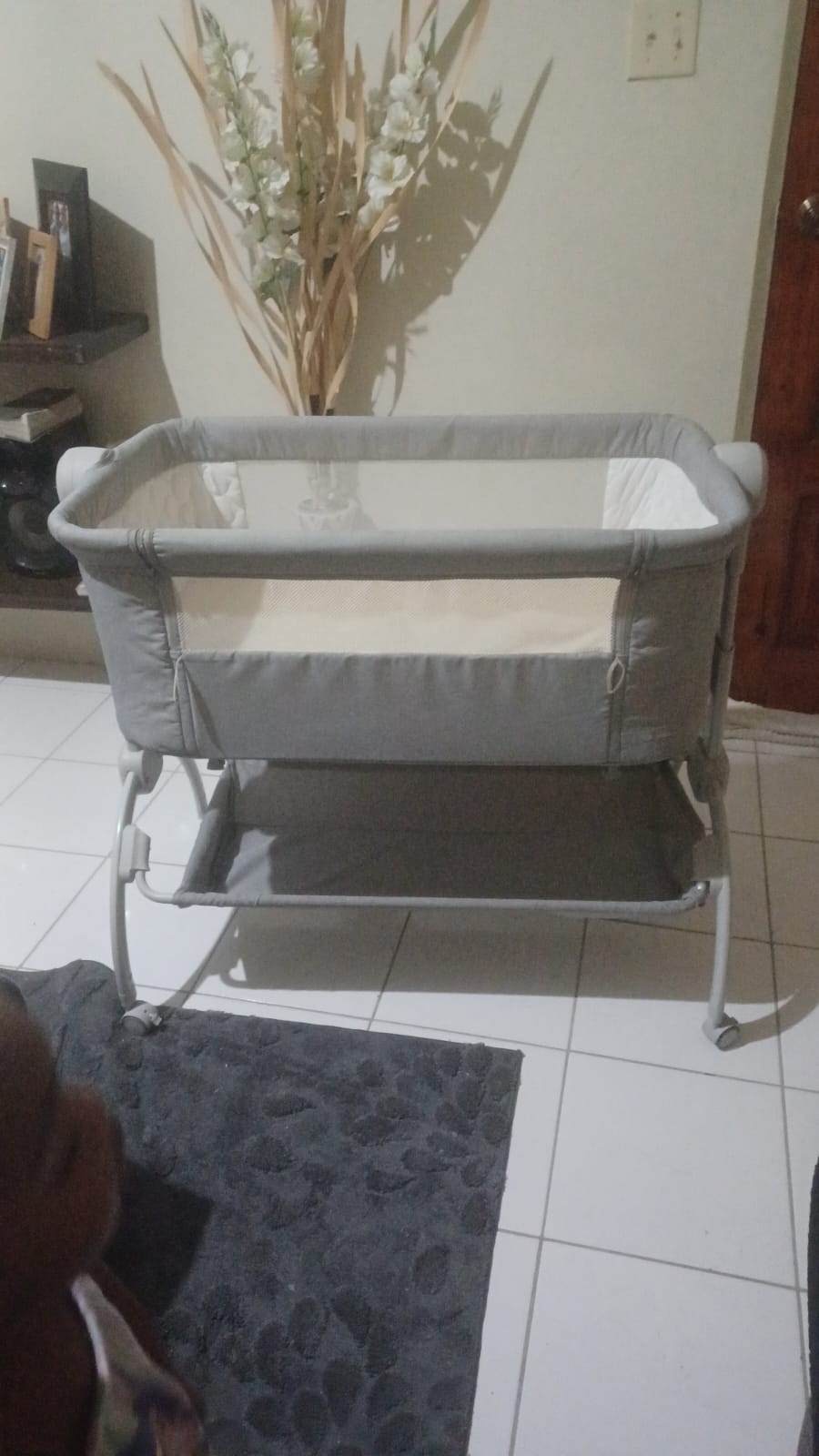 Cowiewie Bassinet Bedside Sleeper, Baby Bassinet with 7 Adjustable Height, Bedside Bassinet for Baby with Storage, Breathable Mesh & Mattress, Portable Bassinet Easy Folding (Pyramid Light Gray) - Image 3
