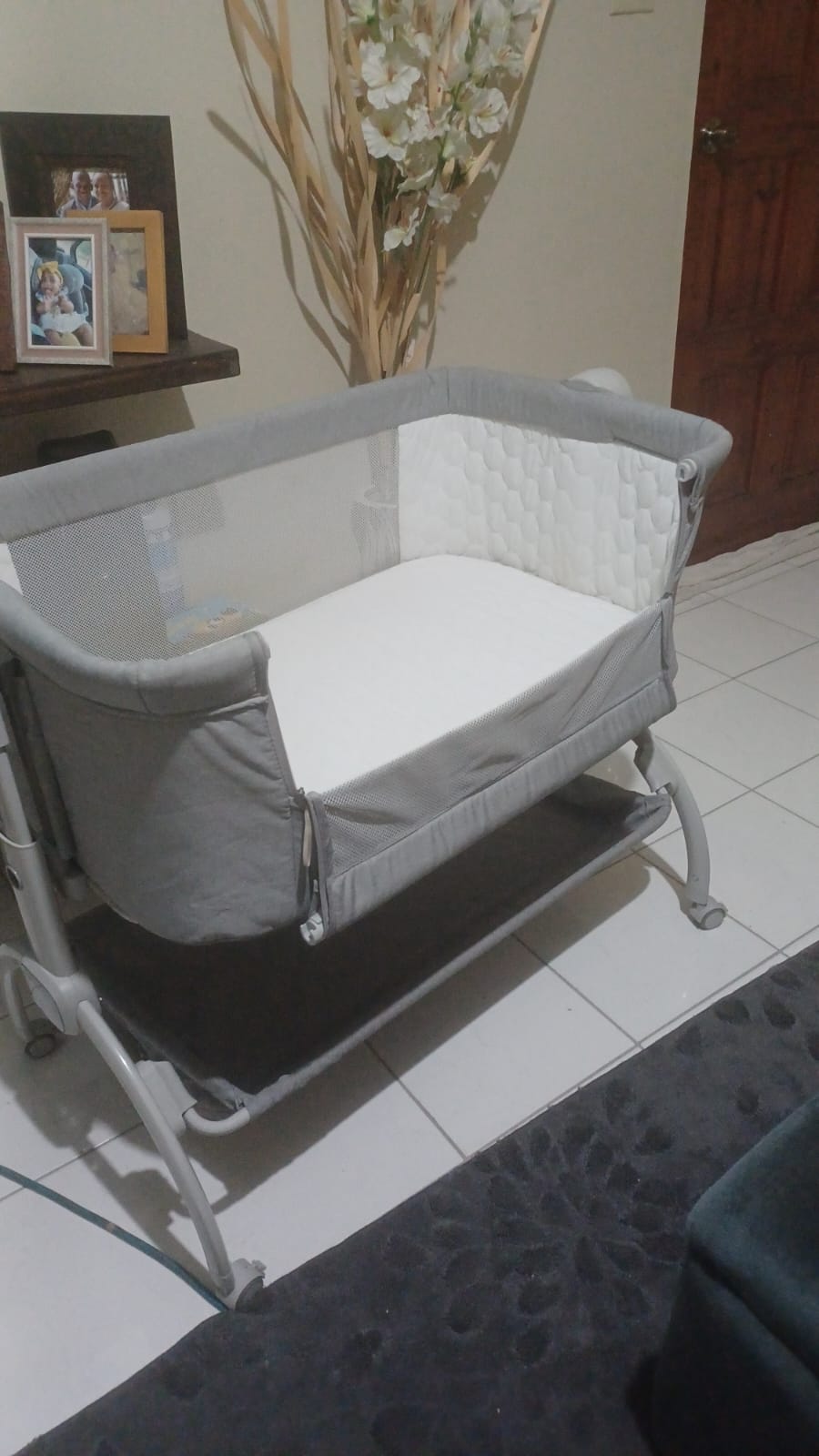 Cowiewie Bassinet Bedside Sleeper, Baby Bassinet with 7 Adjustable Height, Bedside Bassinet for Baby with Storage, Breathable Mesh & Mattress, Portable Bassinet Easy Folding (Pyramid Light Gray) - Image 2