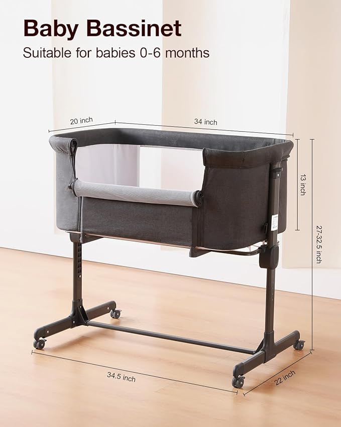 Larex Baby Bassinet, 3 in 1 Bassinets Bedside Sleeper Crib Sleeper for Newborn, Portable Crib Adjustable 7 Height Bedside Bassinet with Mattress and Movable Wheels,Breathable Mattress&Mesh - Image 2