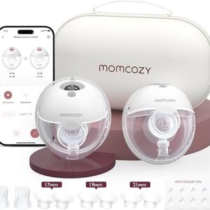Momcozy M5 Smart APP Controlled Wearable Breast Pump, Hands-Free Wireless Electric Pump, 3 Modes 9 Suction Levels, BPA-Free, Portable Lightweight, 24mm Flange, 2-Pack Quill