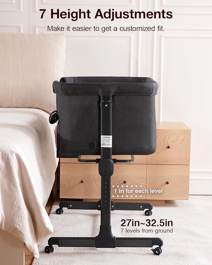 Larex Baby Bassinet, 3 in 1 Bassinets Bedside Sleeper Crib Sleeper for Newborn, Portable Crib Adjustable 7 Height Bedside Bassinet with Mattress and Movable Wheels,Breathable Mattress&Mesh - Image 4