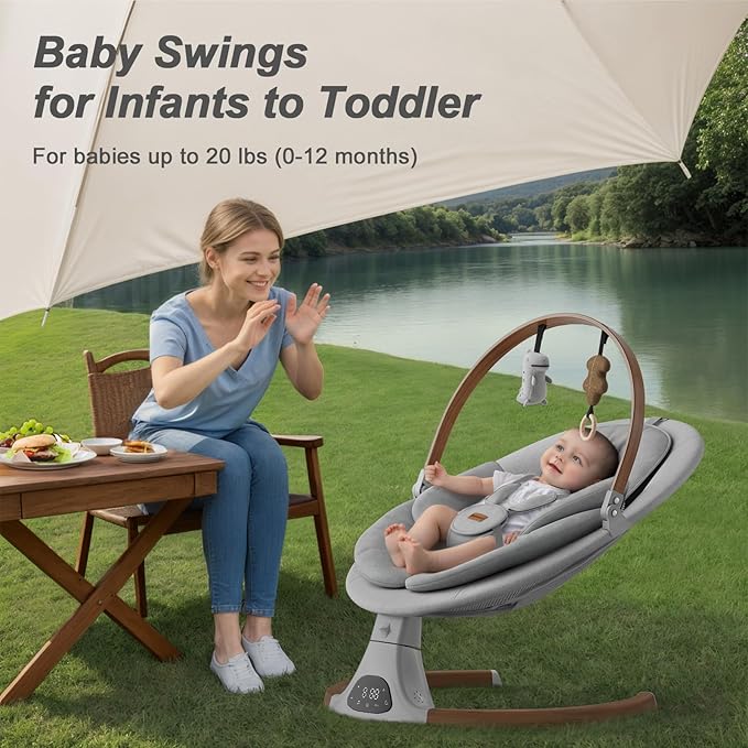 Baby Swings for Infants, Monamii Baby Swing, Bluetooth Infant Swing with Music Speaker, 5 Speeds and Remote Control, Indoor & Outdoor Use - Image 2