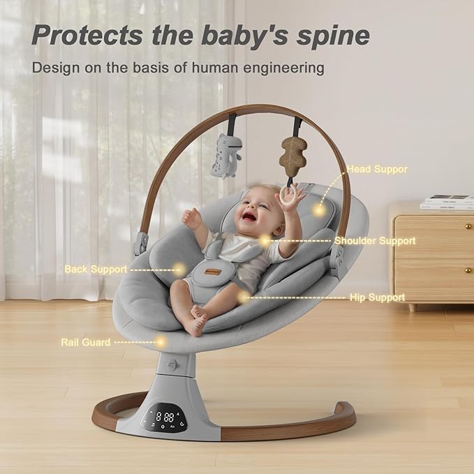 Baby Swings for Infants, Monamii Baby Swing, Bluetooth Infant Swing with Music Speaker, 5 Speeds and Remote Control, Indoor & Outdoor Use - Image 4