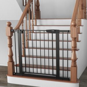 Cumbor 29.7-40.6" Baby Gate for Stairs, Baby Essential Safety Gate, Mom's Choice Awards Winner-Dog Gate for Doorways, Pressure Mounted Auto-Close Pet Gates for Dogs Indoor, Durable Child Gate, Black