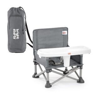 Bright Starts Pop ‘N Sit Portable Booster Seat, 3-in-1 Floor Seat, Travel High Chair & Toddler Booster with Feeding Tray, Indoor/Outdoor, Grey, 6 Months–3 Years