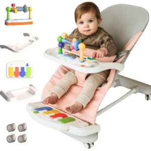 Cuddo Baby Bouncer 4-in-1 |Pianos, Feeding Tray, Play Bar, Wheels