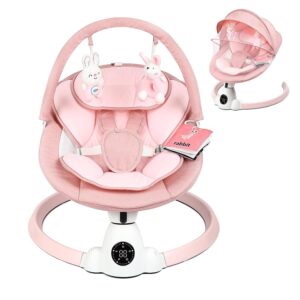 Baby Swing for Infants, Portable Electric Baby Swings with Bluetooth, 5 Swing Speed, 10 Melodies, 5-Point Harness, Remote Control & Touch Panel - Infant Swing for Indoor & Outdoor Use, Pink